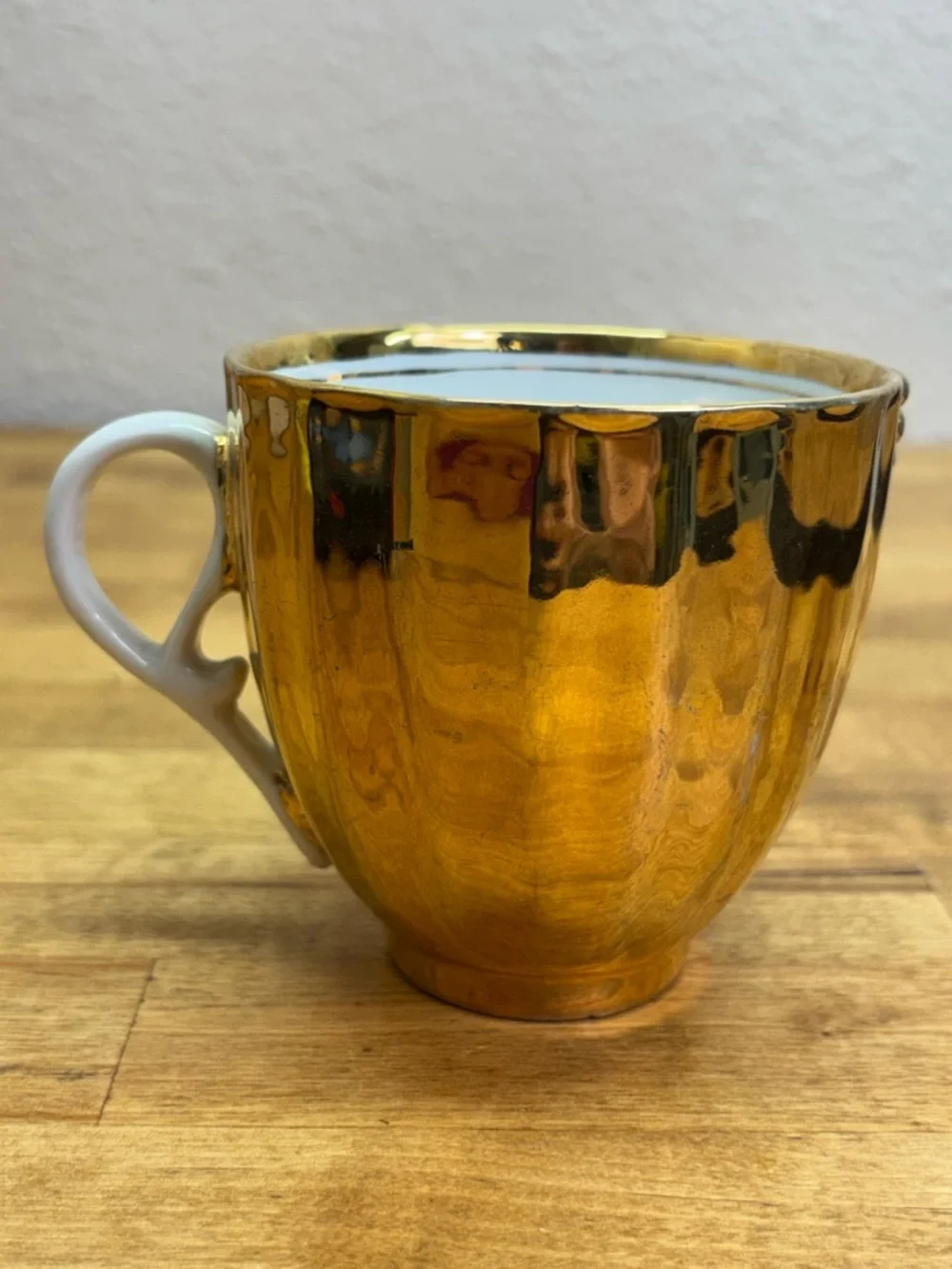 Antique German Gold Luster Mustache Cup & Tea Cup Set 3D Applied Flower 1890s